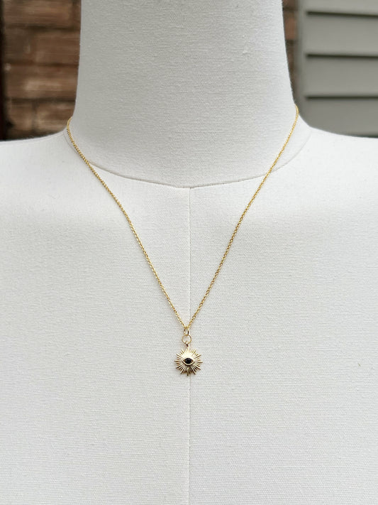 dainty sun evil eye gold plated pendant 18 inch necklace