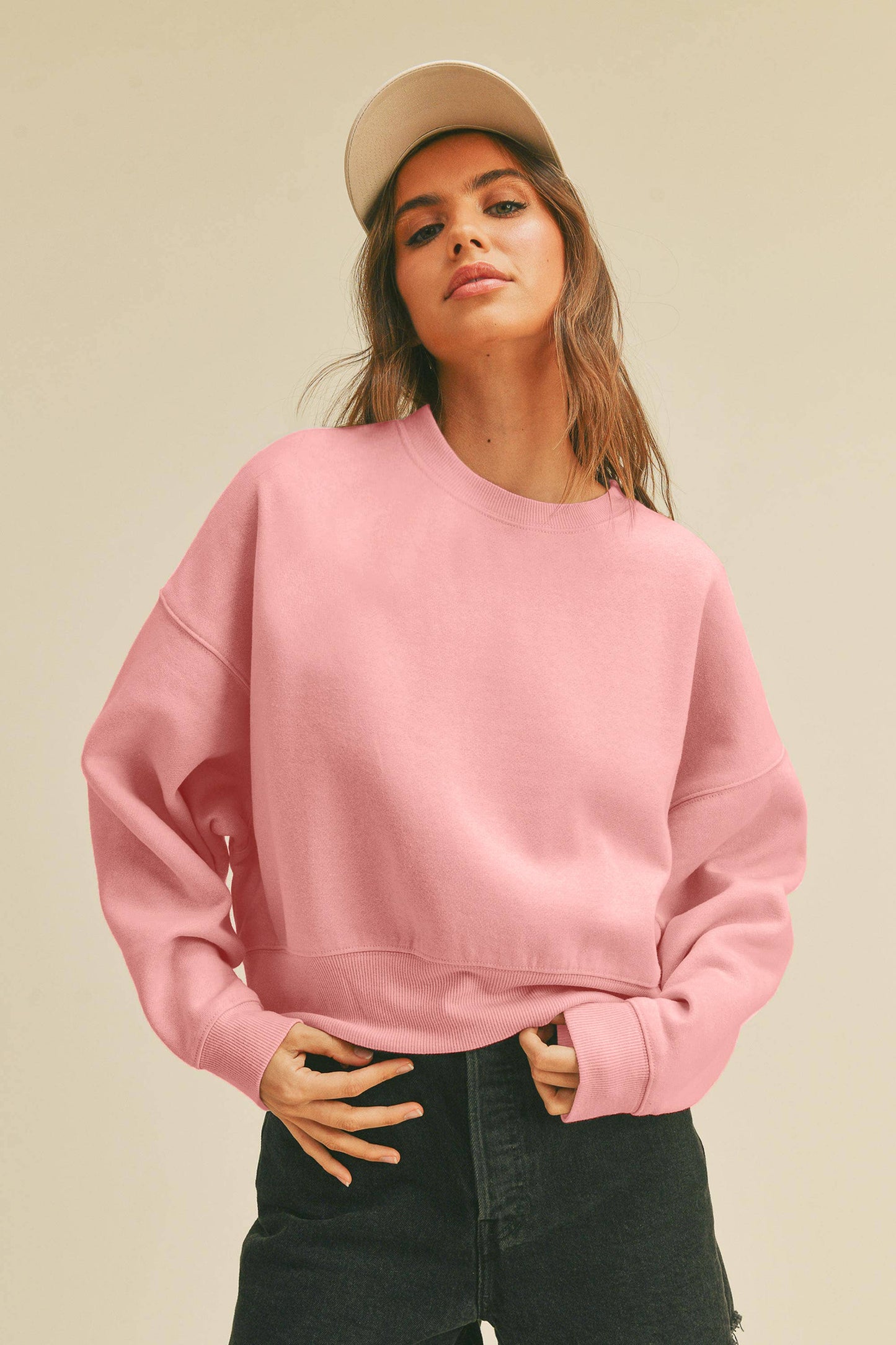 Honestee - Blank Short Cropped Long Sleeve Sweatshirt