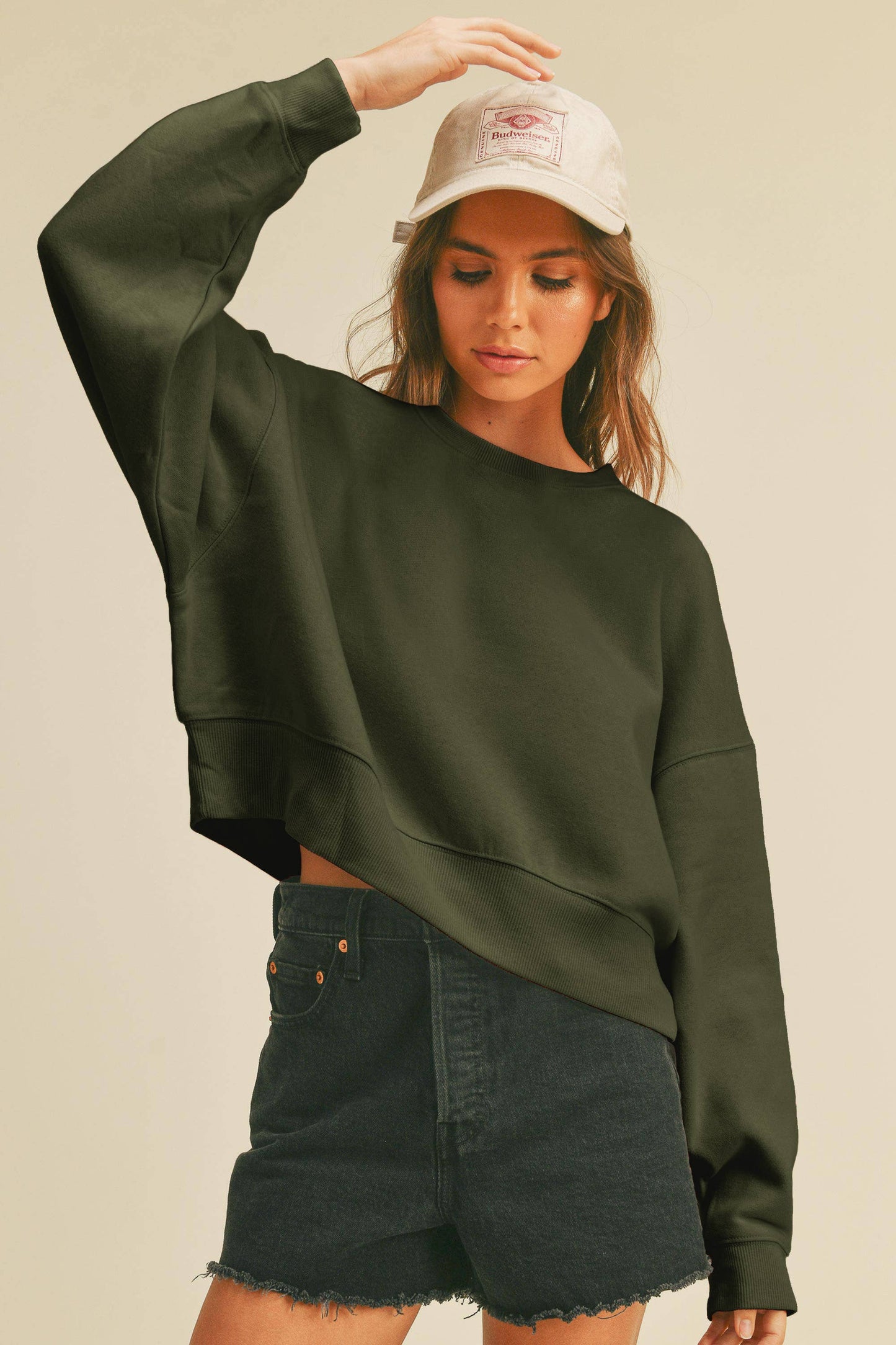Honestee - Blank Short Cropped Long Sleeve Sweatshirt