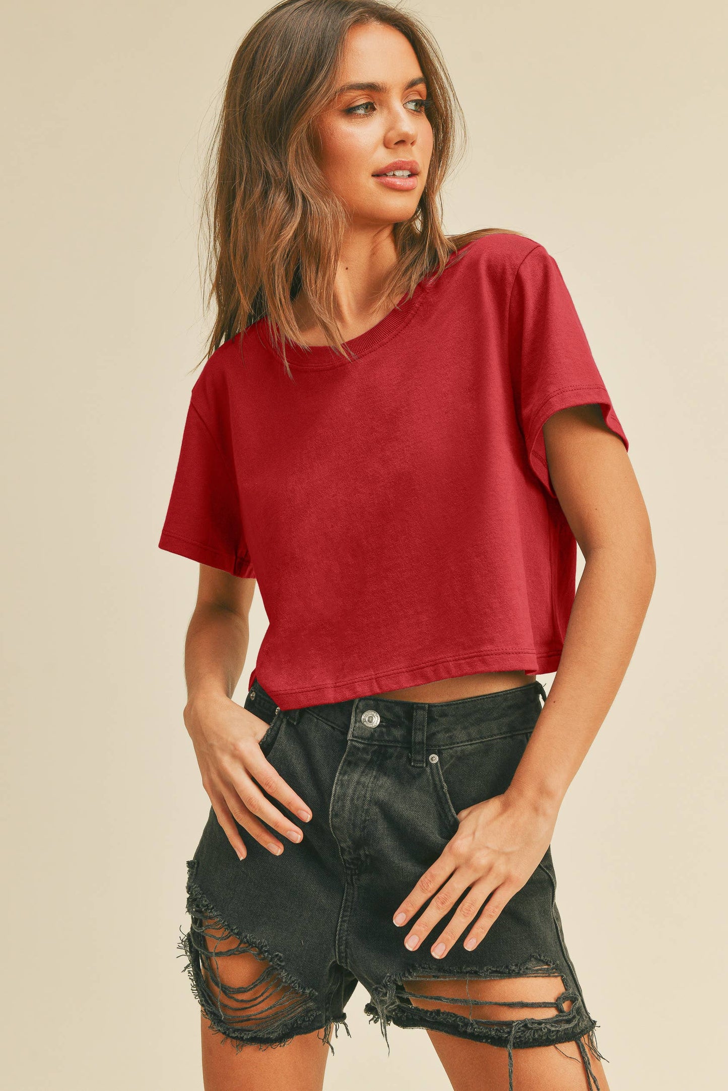 Honestee - TSTW1003WS Premium Garment Washed Blank Boxy Crop Tee