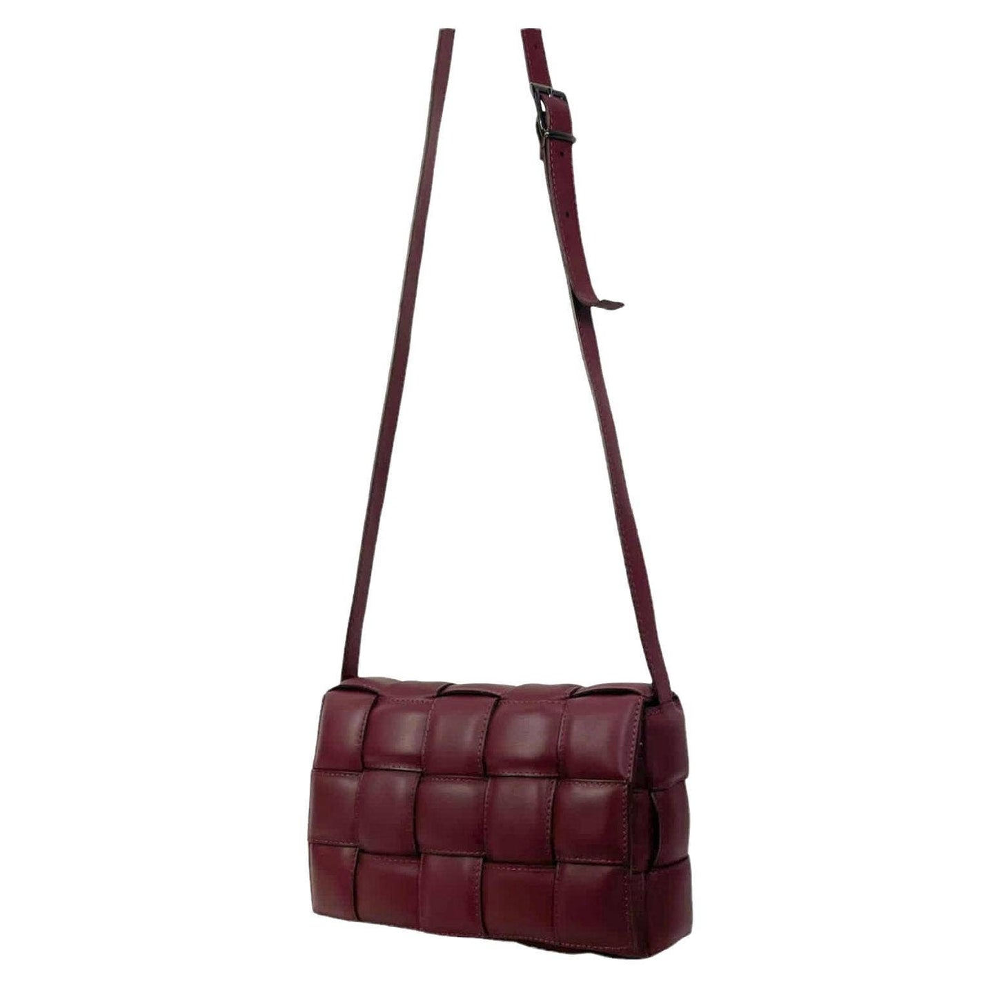 woven checker leather crossbody