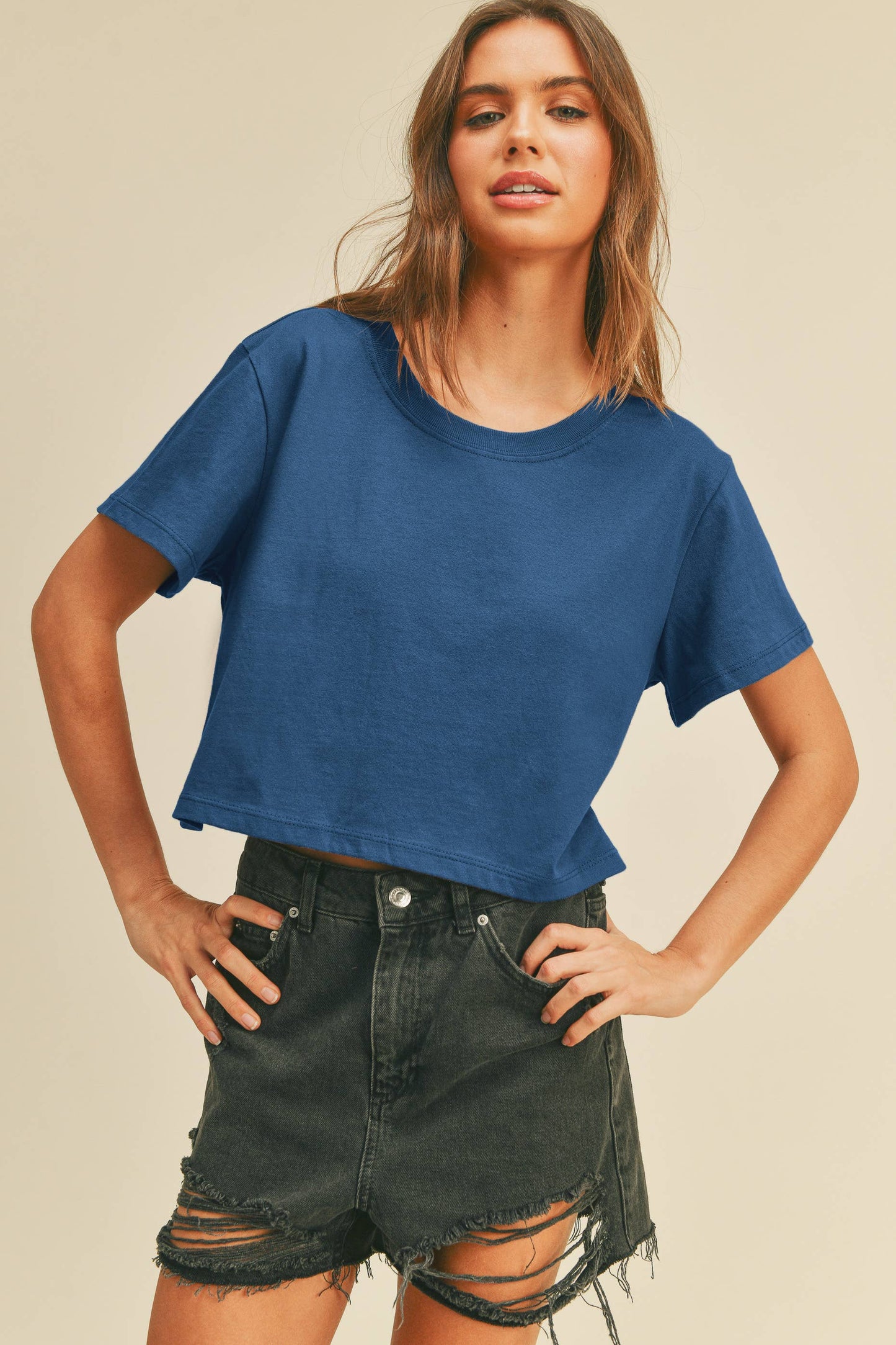 Honestee - TSTW1003WS Premium Garment Washed Blank Boxy Crop Tee
