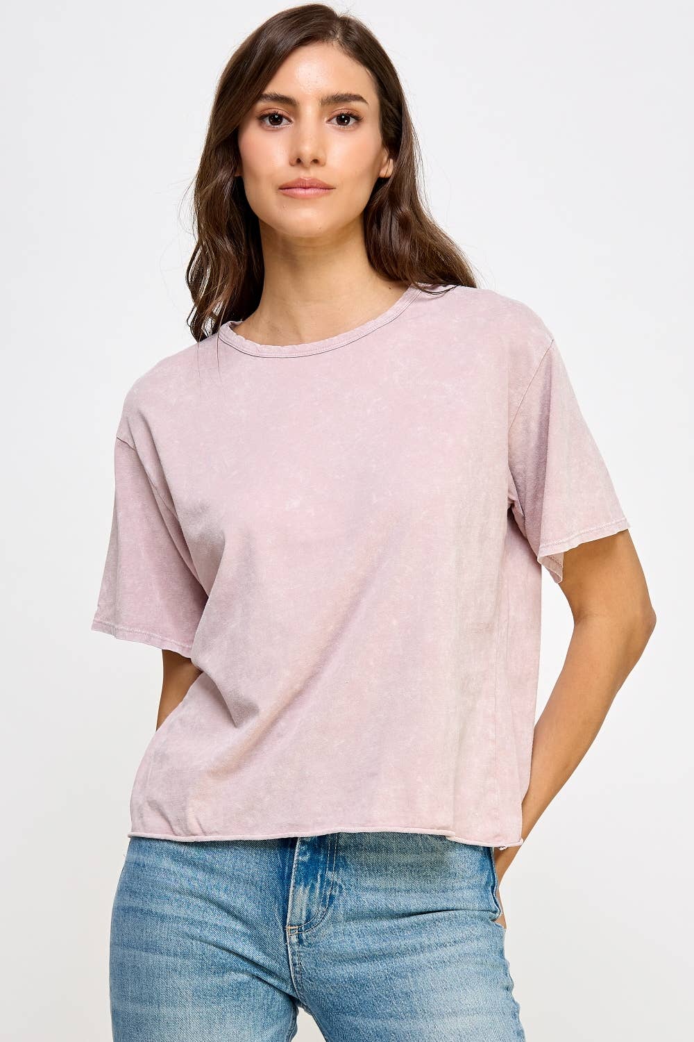 Honestee - Blank Mineral Washed Long Cropped T-Shirt