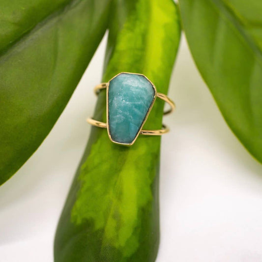 Baizaar nickel free brass faceted amazonite boho statement ring