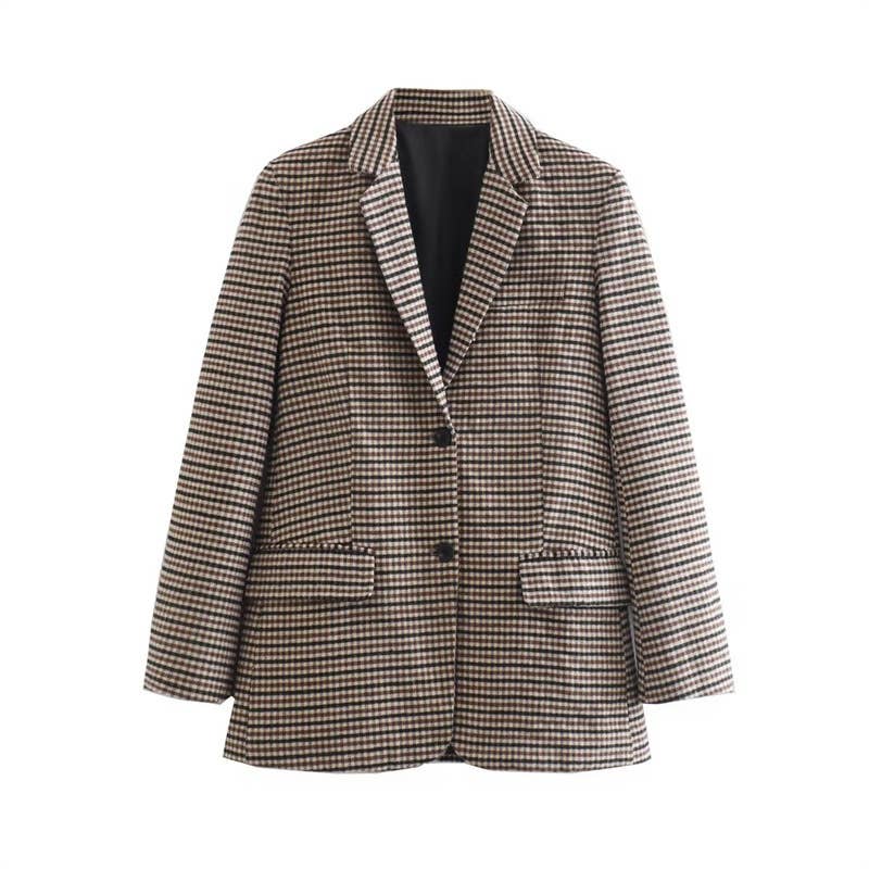 fitted full length houndstooth blazer petite sleeves flap pockets button enclosure 
