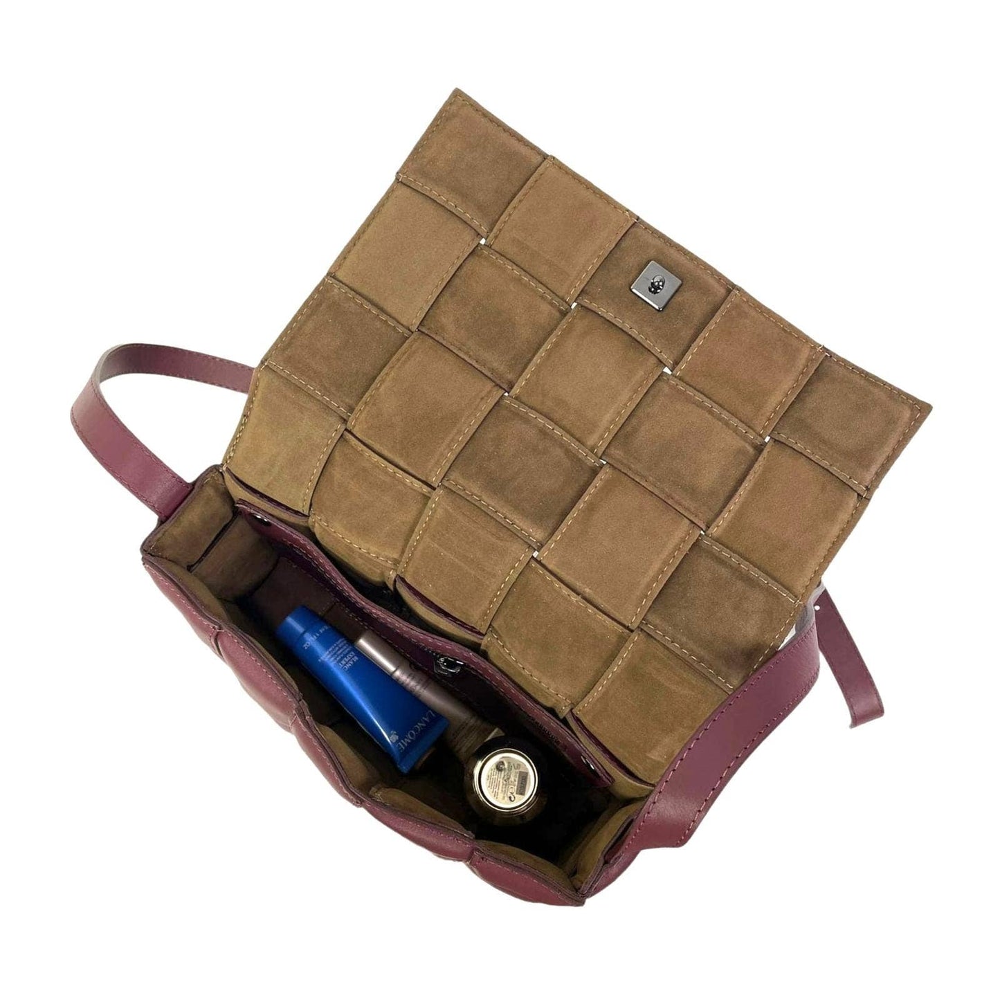 woven checker leather crossbody