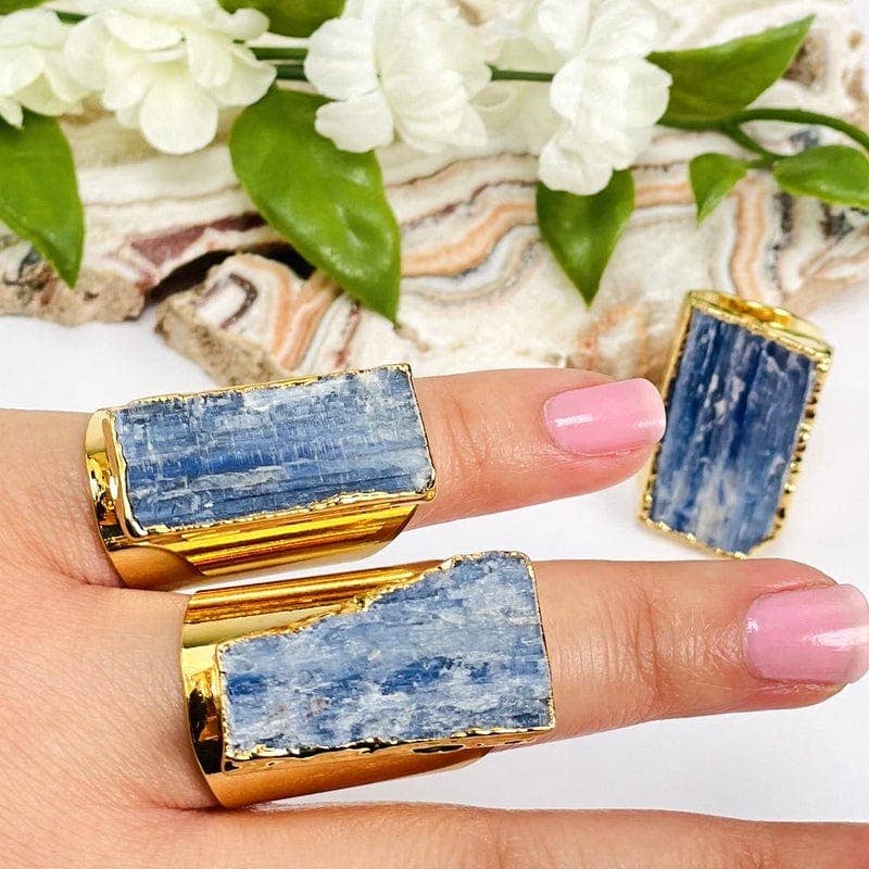 Blue Kyanite Ring with 24k Gold Electroplated Band