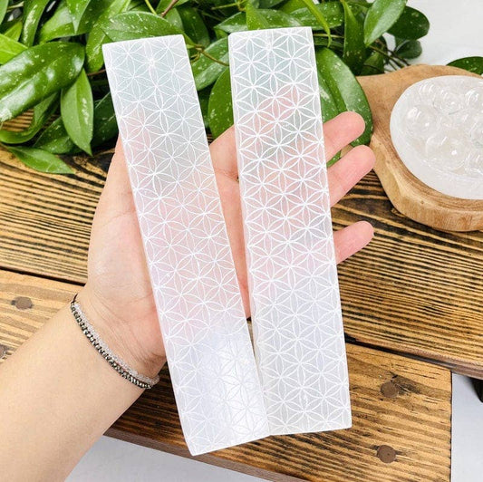 Selenite Incense Burner with Engraved Flower of Life