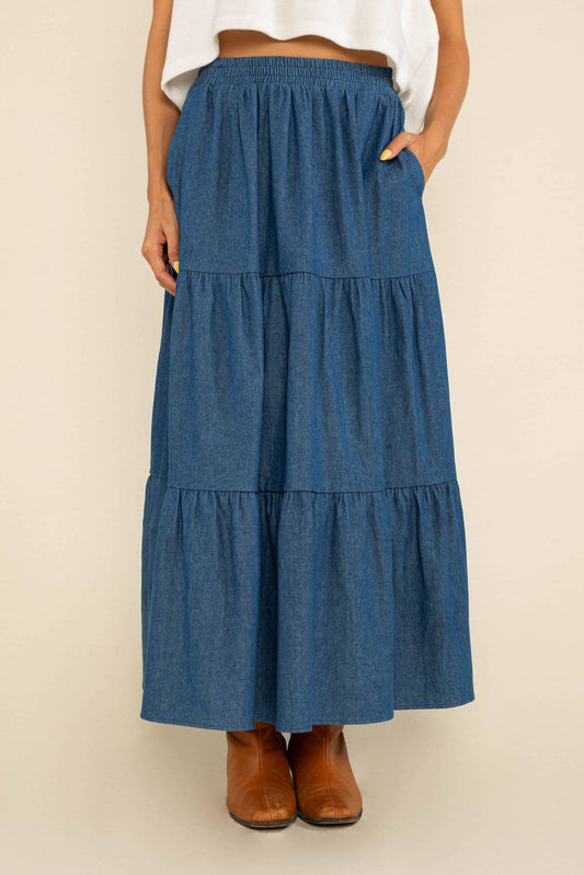 tiered denim skirt