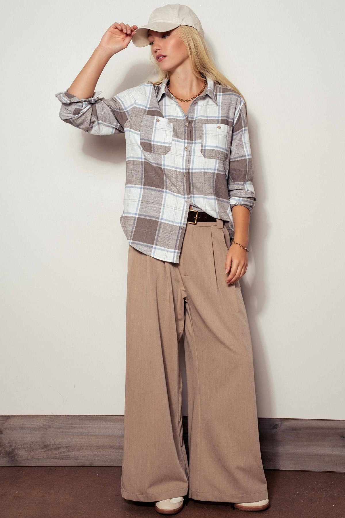 Urban Daizy - Western Plaid Button-Up Relaxed Fit Shirt