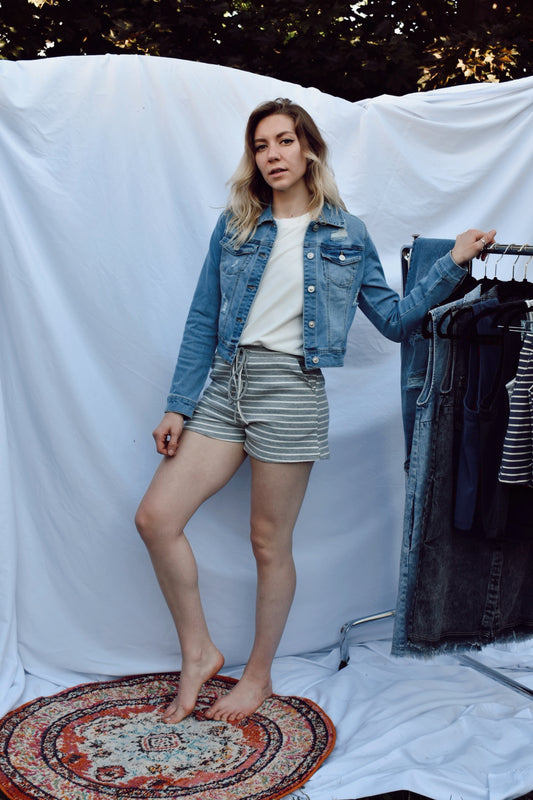 denim cropped jacket with slight distressing light blue 2sable the revival