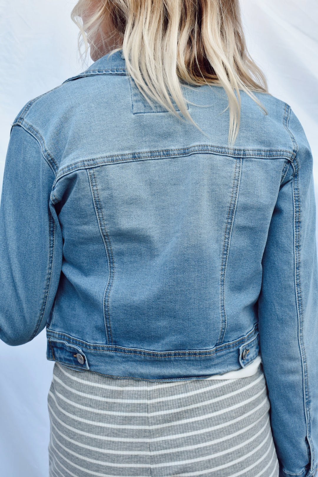 denim cropped jacket with slight distressing light blue 2sable the revival