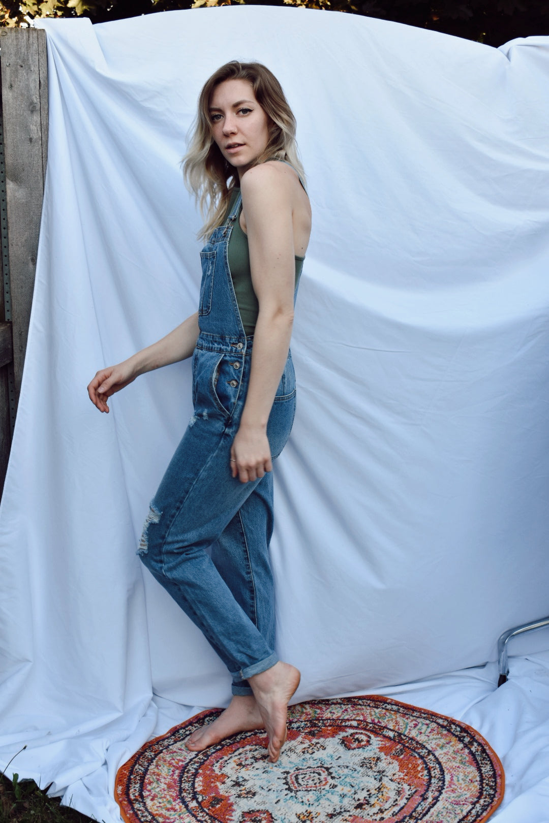 light denim overalls cuffed and distressed front pocket sinched waist 2sable the revival