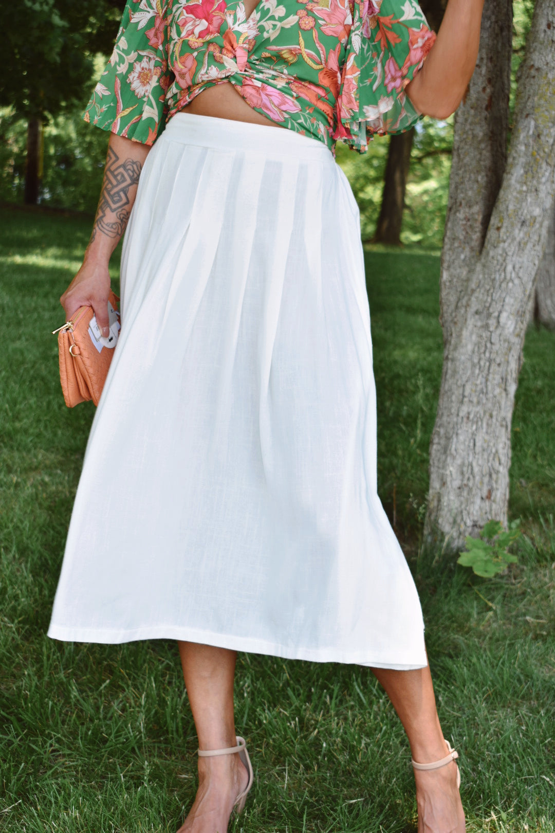 white pleated linen summer midi skirt hyfve double zero us online boutique