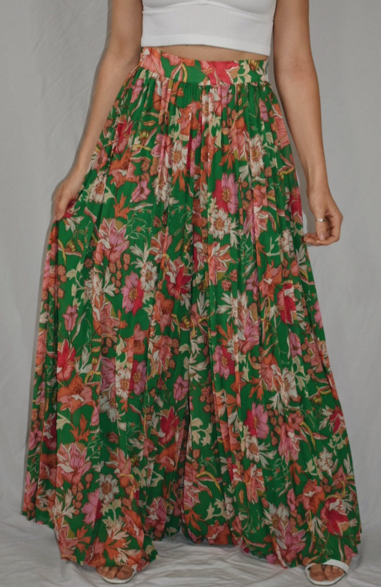pleated wide leg floral pants dressy flowing flying tomato the revival 