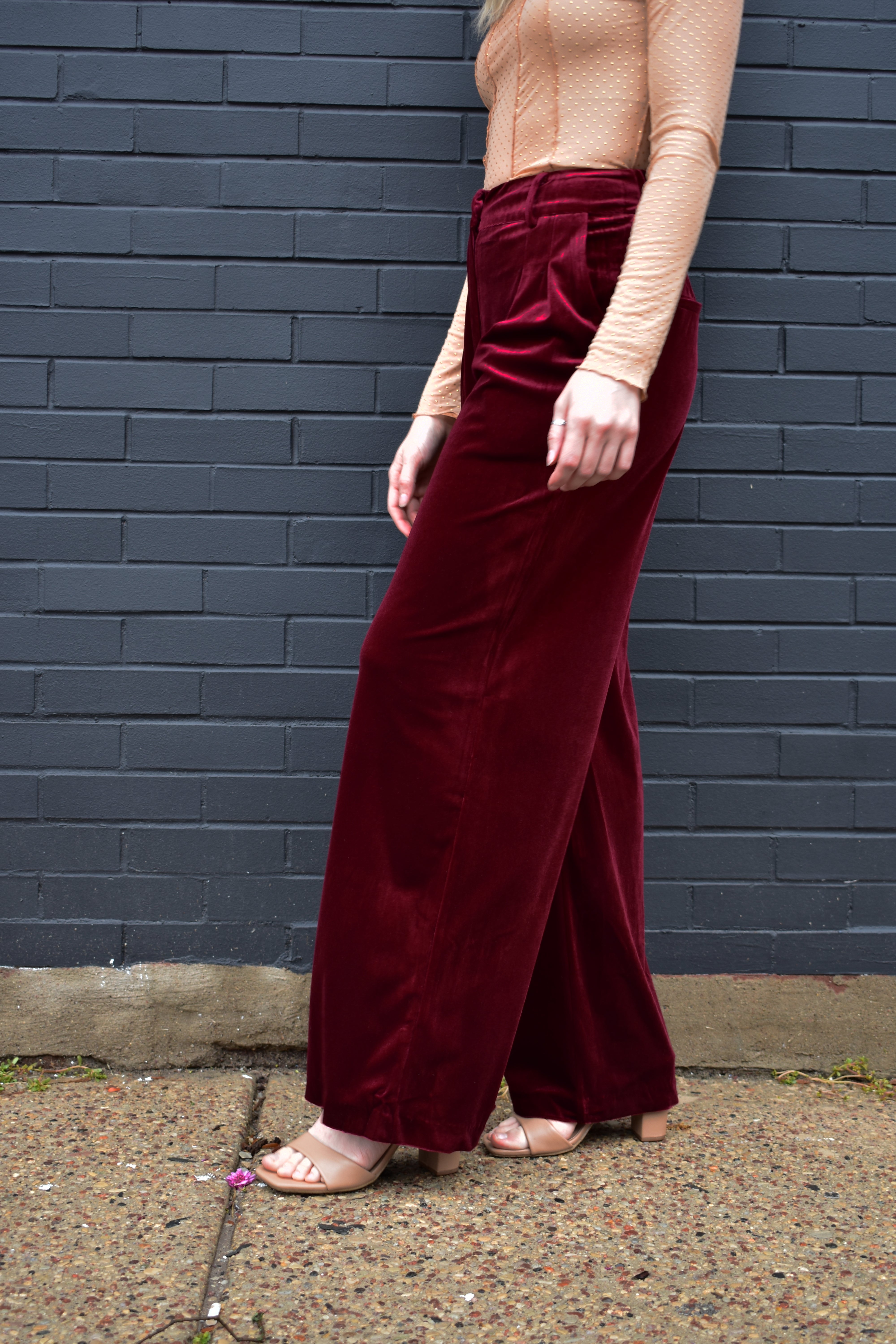 Valerie Solid Velvet Long Ruffle Tiered Pants - Our Stuff