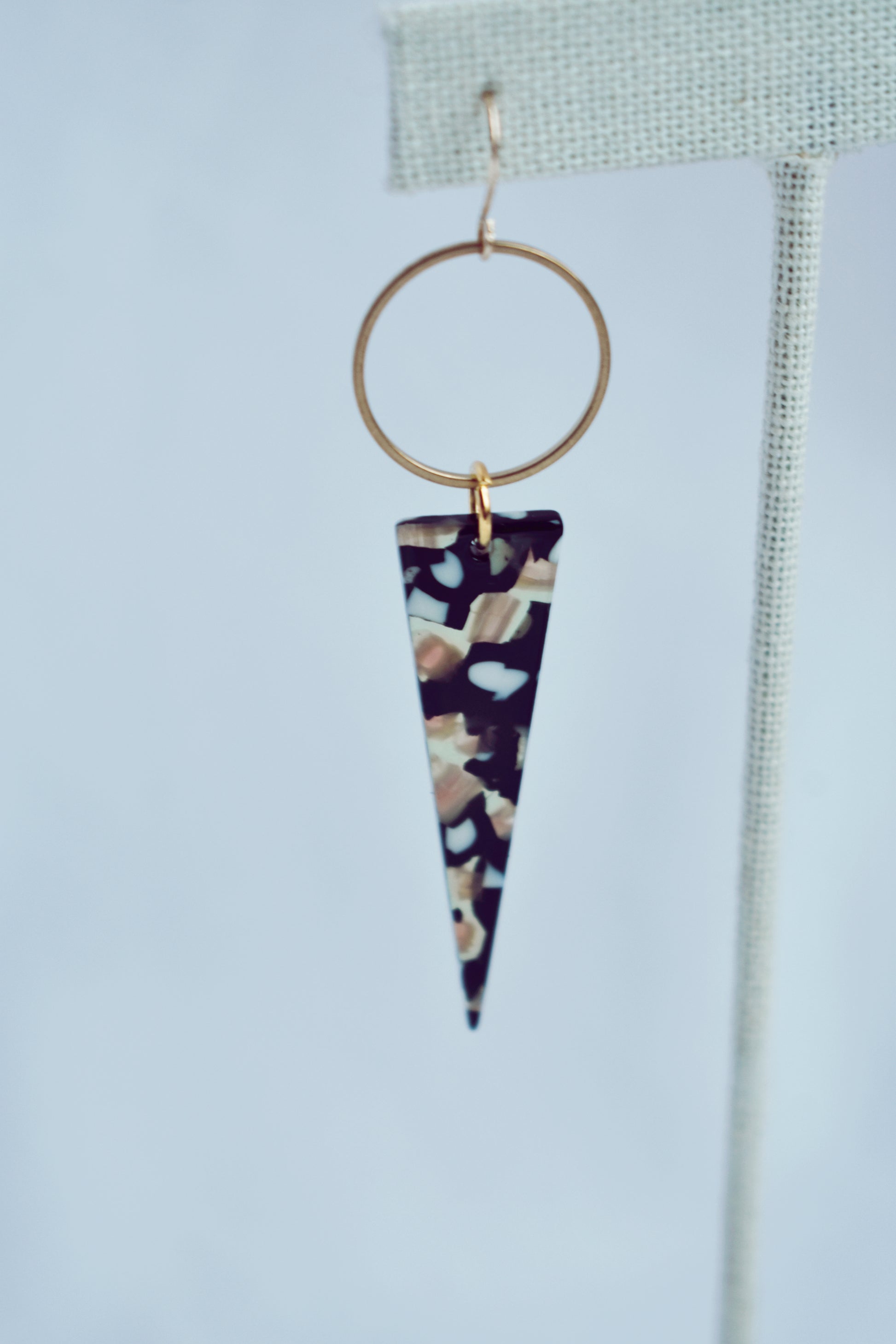 brass circle & colorful acetate triangle lightweight statement earrings