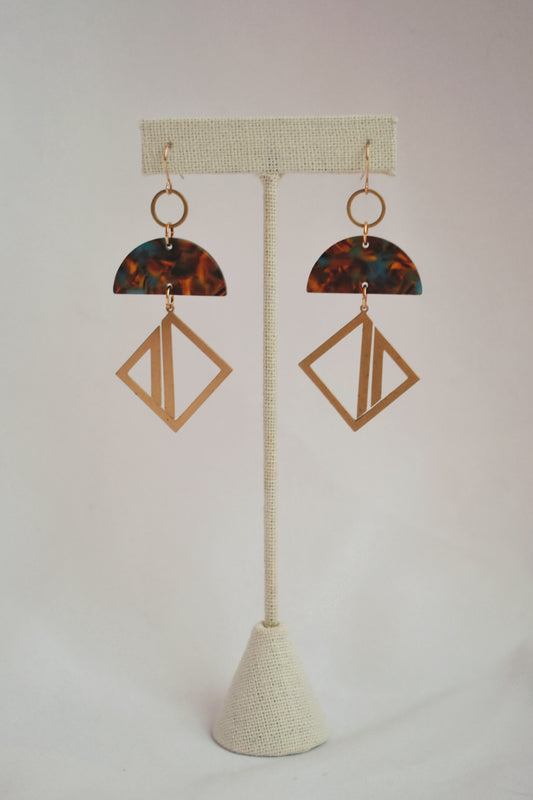 acetate and brass pendant dynamic lightweight statement earrings