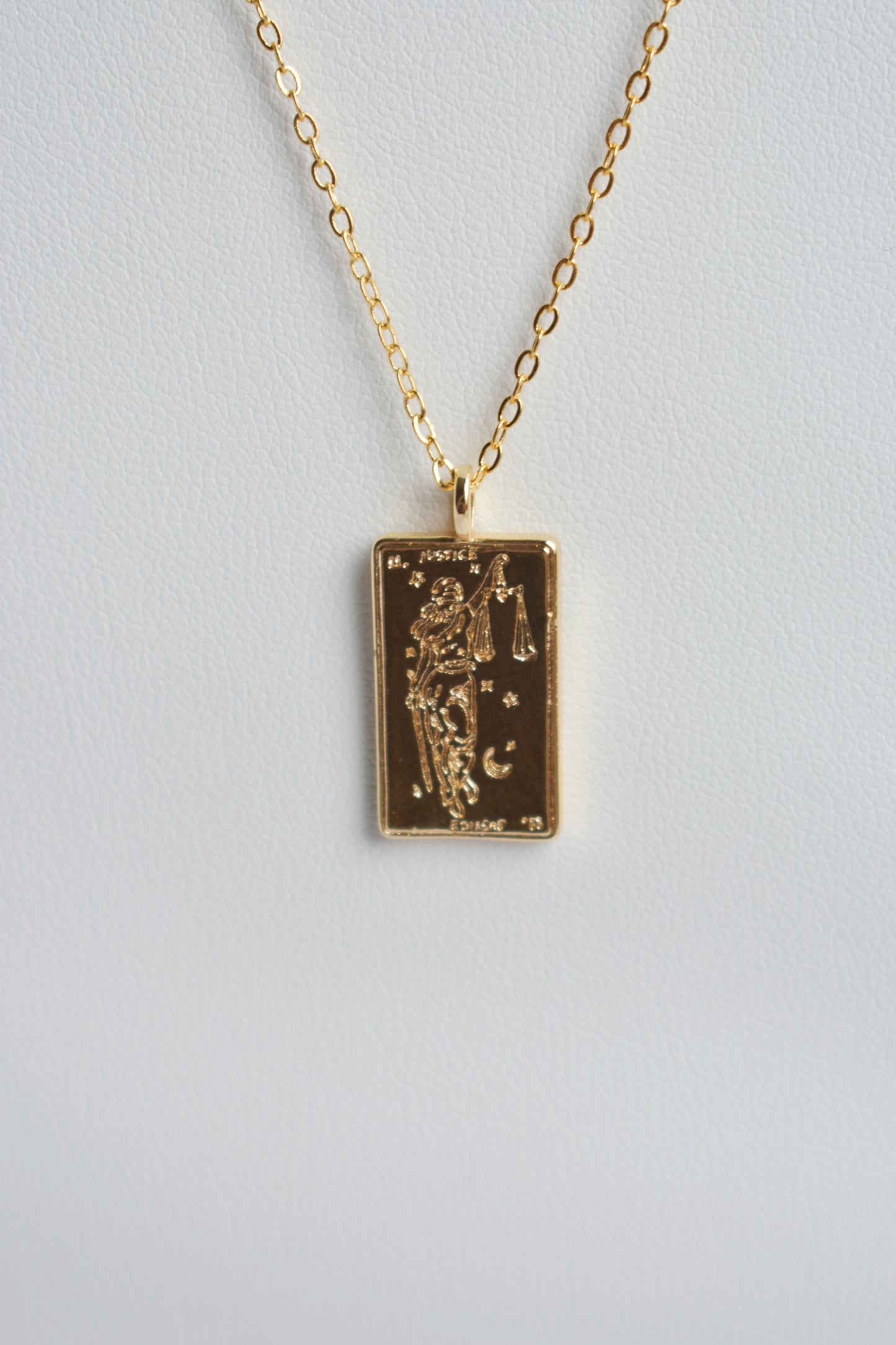 tarot inspired lady justice saint gold plated pendant dainty necklace