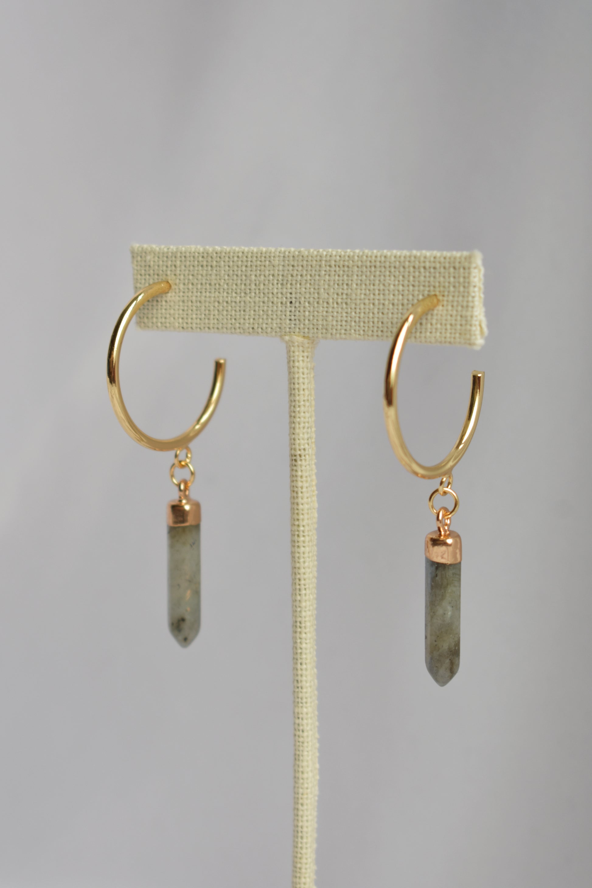 modern boho style labradorite pendant gold plated hoop earrings