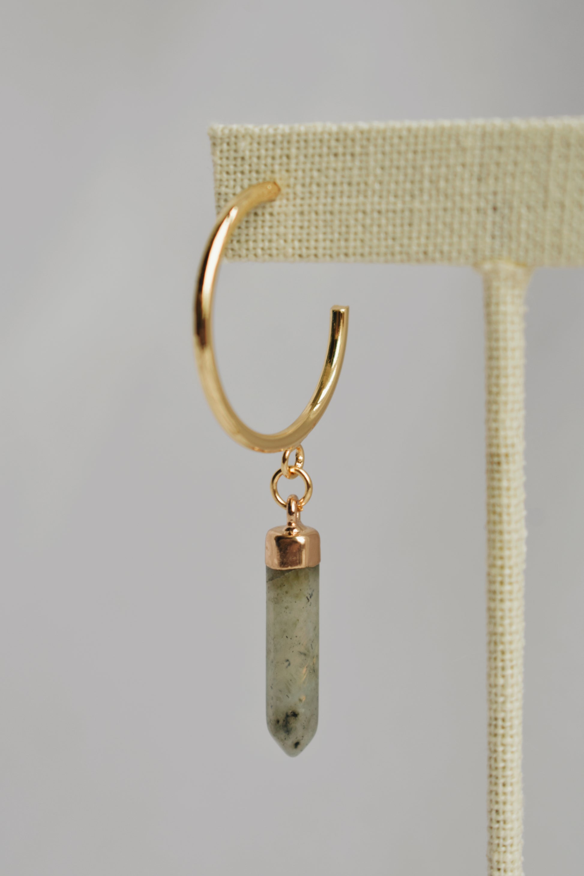 modern boho style labradorite pendant gold plated hoop earrings