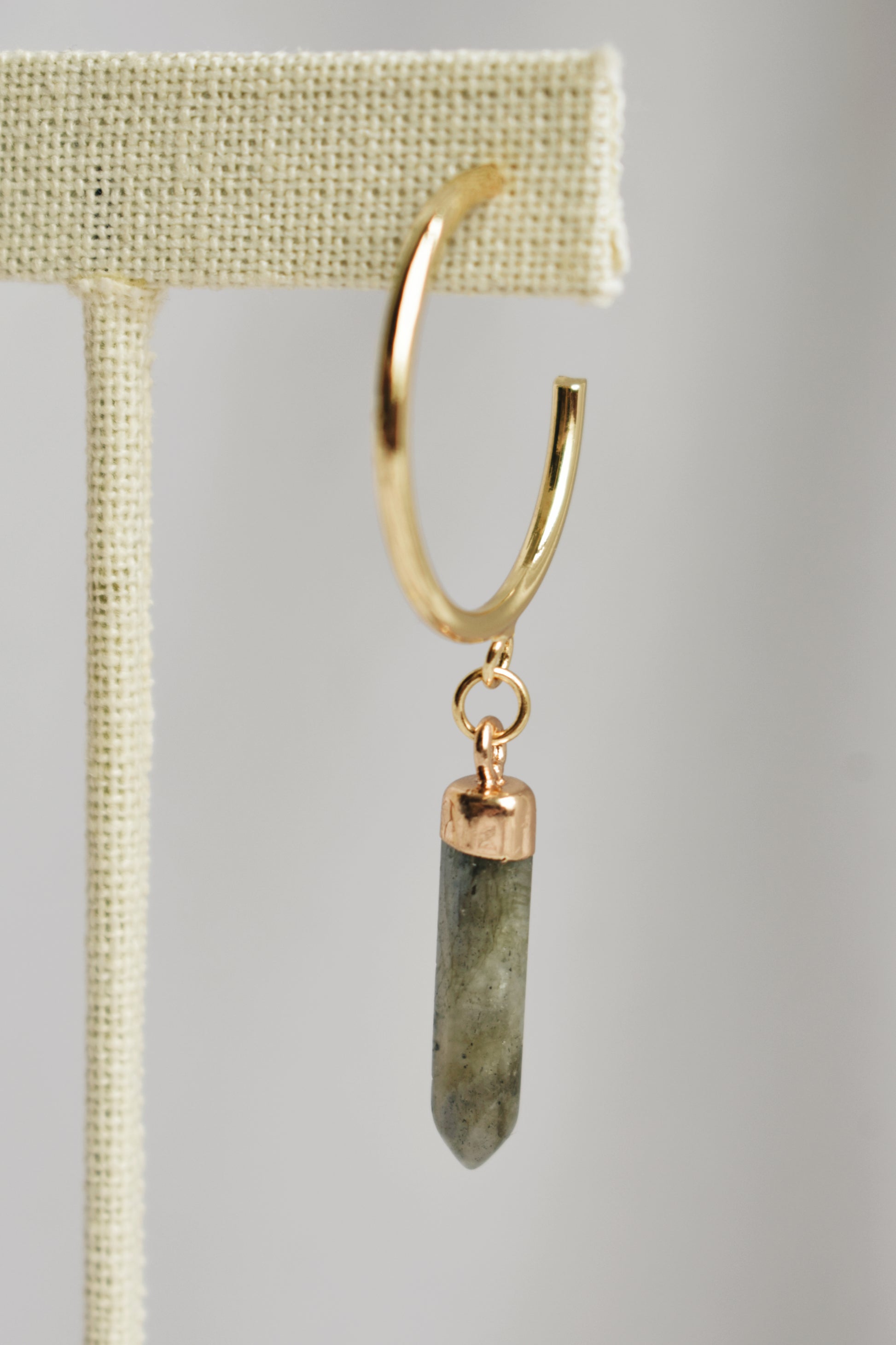 modern boho style labradorite pendant gold plated hoop earrings