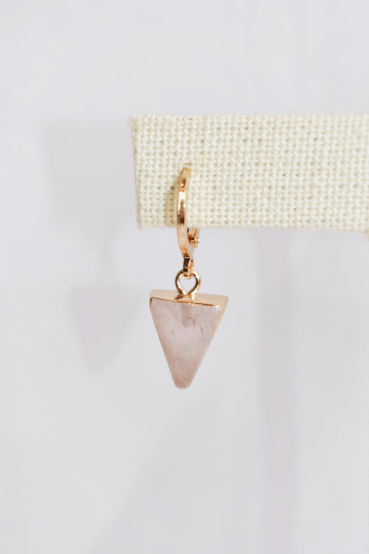 rose quartz dainty gold plated huggie style hoop lightweight earrings