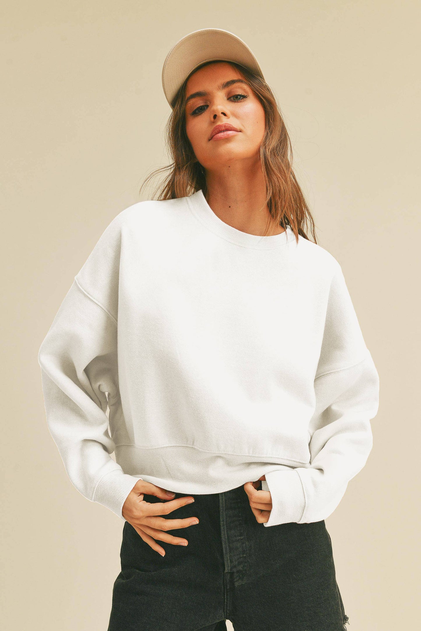Honestee - Blank Short Cropped Long Sleeve Sweatshirt