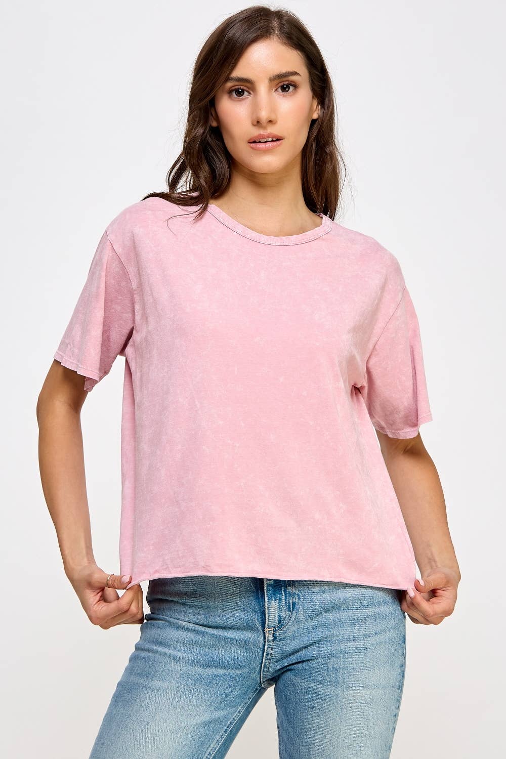 Honestee - Blank Mineral Washed Long Cropped T-Shirt