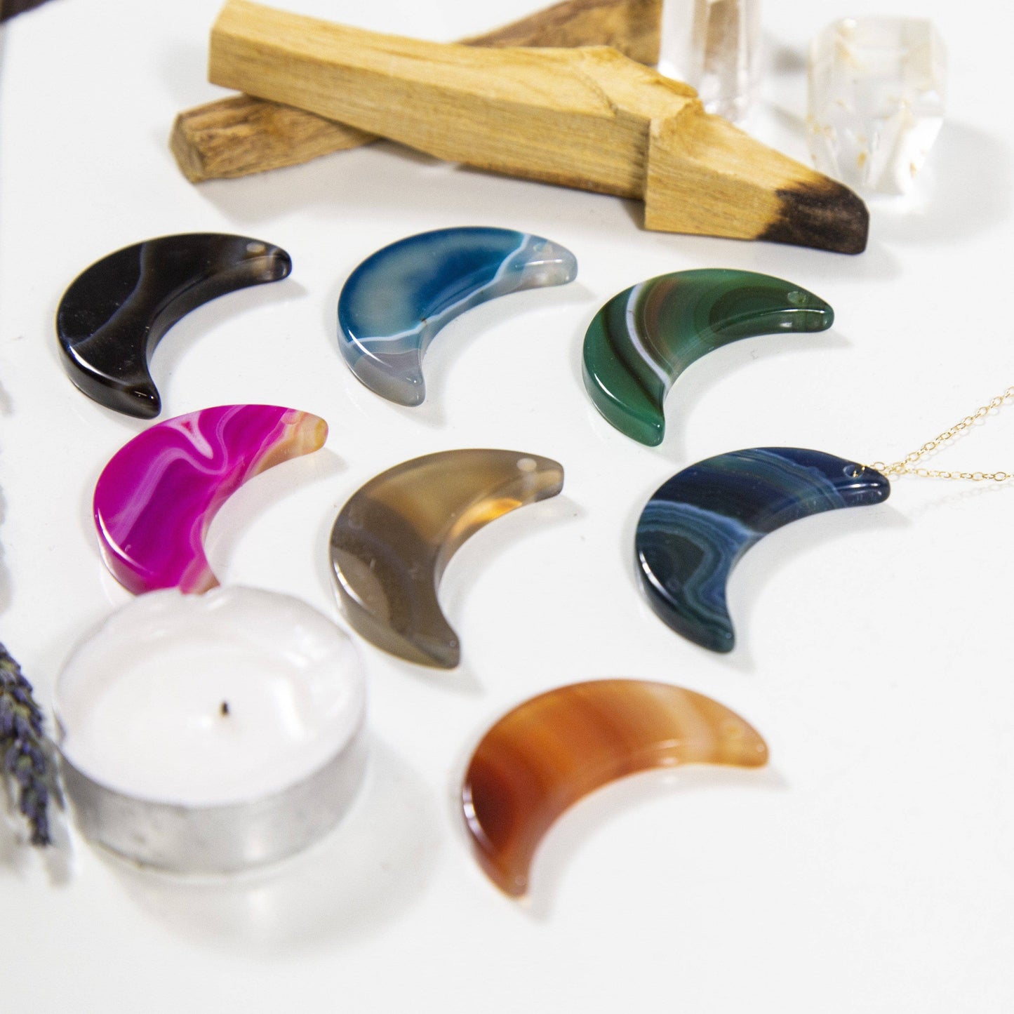 Rock Paradise - Drilled Half Moon Agate - Wire Wrapping - Crystal Healing -