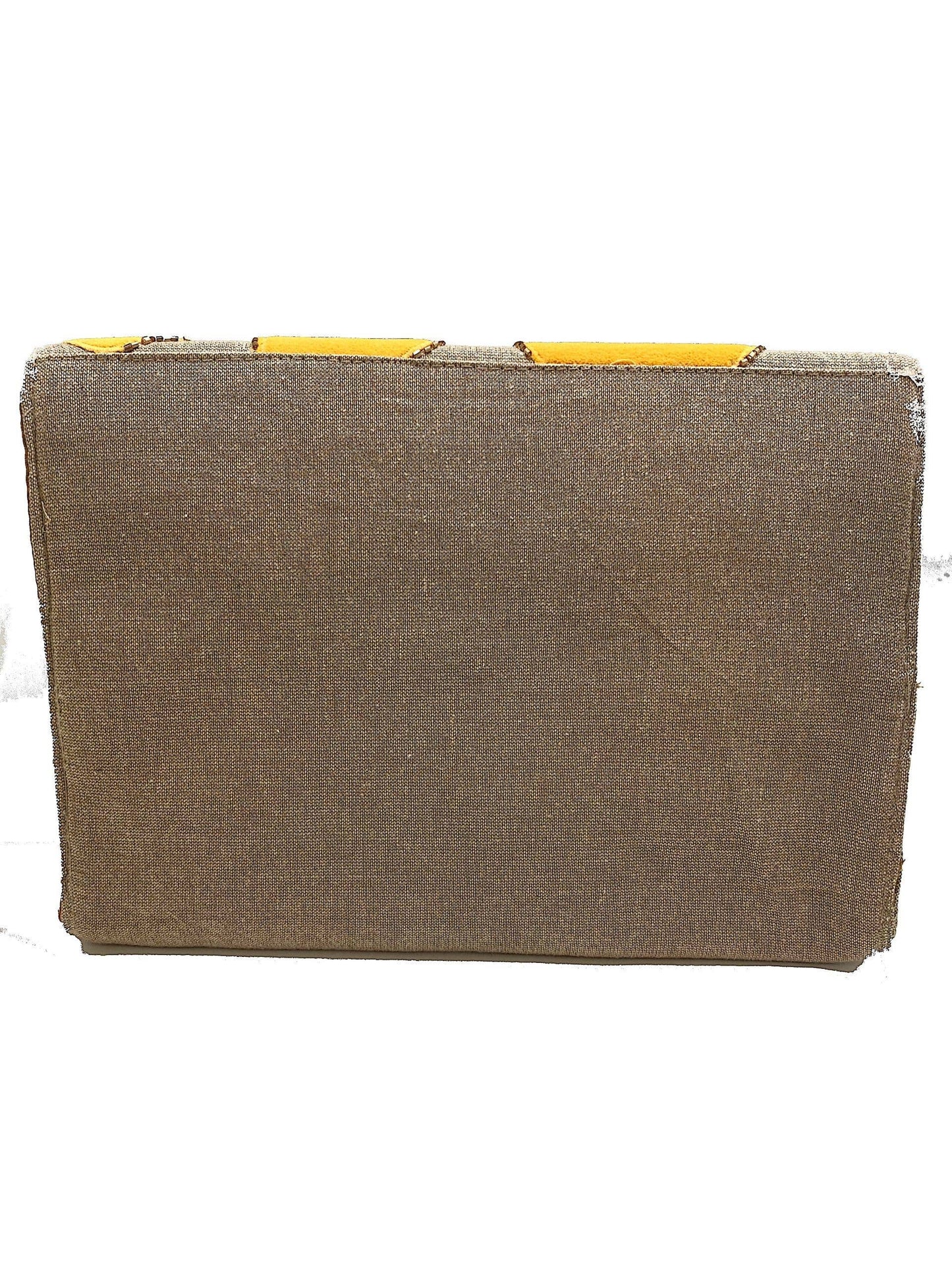mustard velvet applique clutch