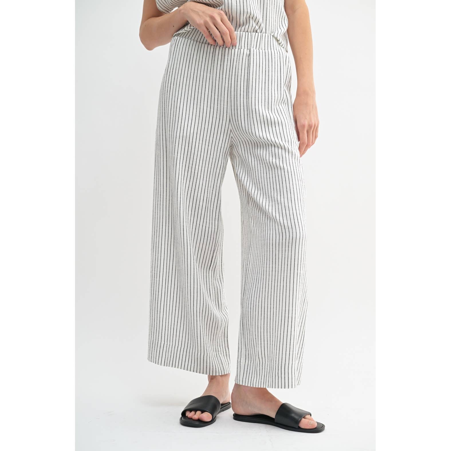 Fun2Fun ivory and black striped straight wide leg elastic waist pants ...