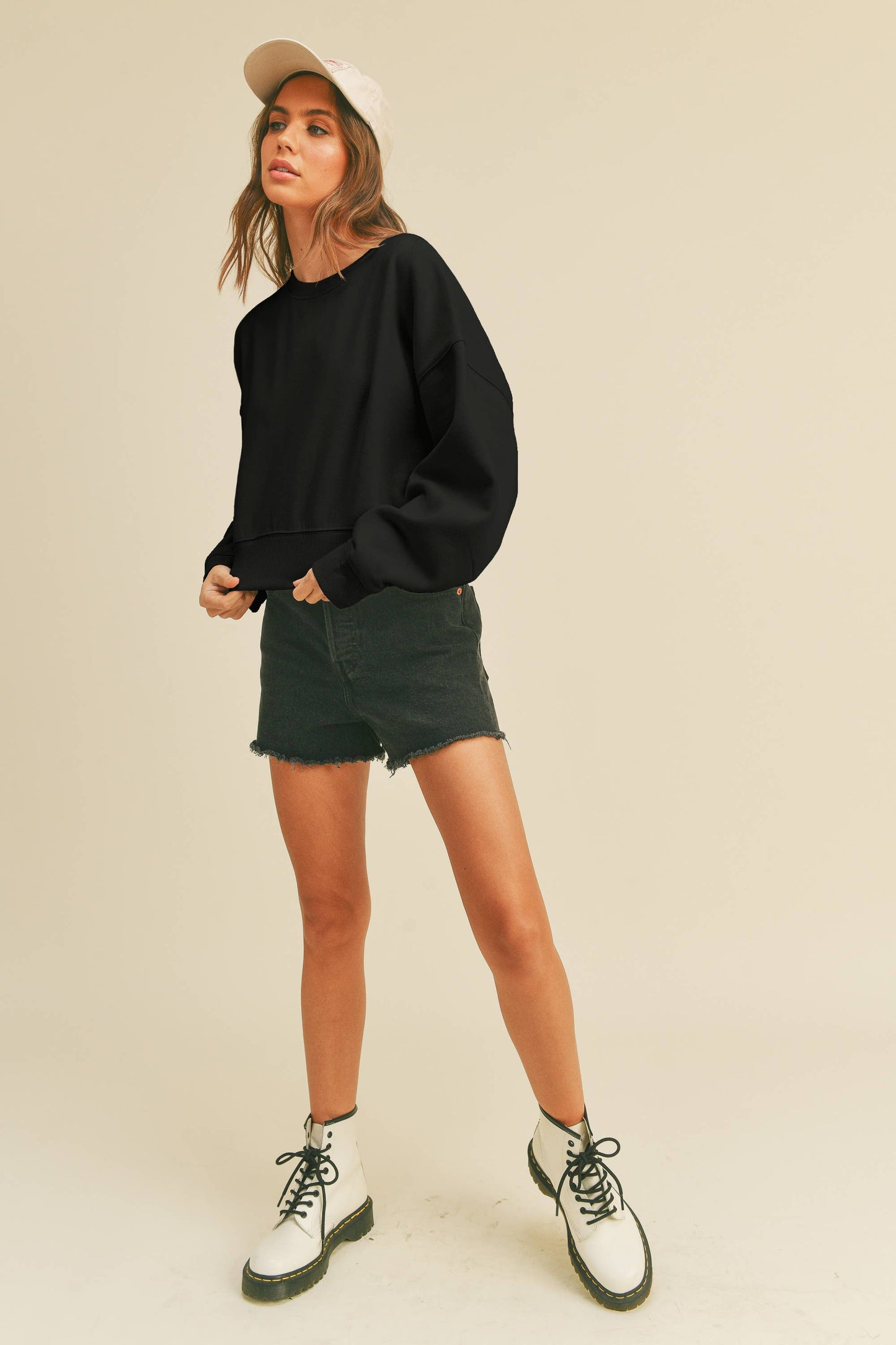 Honestee - Blank Short Cropped Long Sleeve Sweatshirt