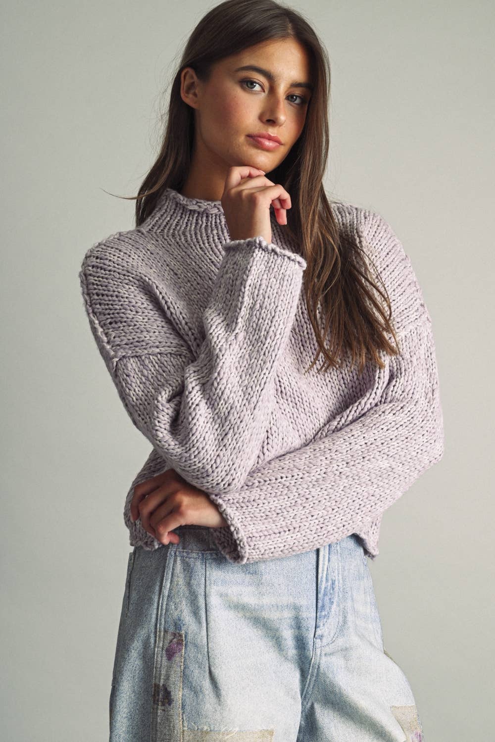 MIOU MUSE - T6753   ROLL HEMMING LONG SLEEVE SWEATER TOP
