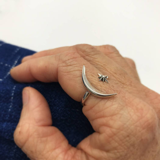 nina designs fair trade sterling silver moon & star adjustable ring