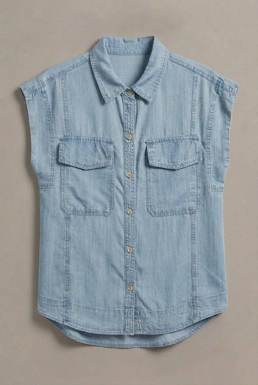 sleeveless tencel buttondown