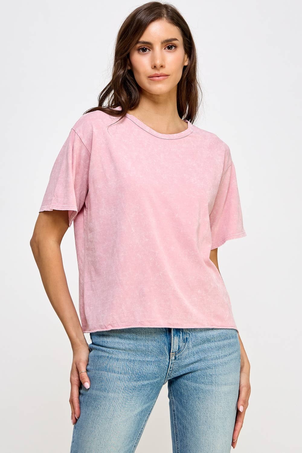 Honestee - Blank Mineral Washed Long Cropped T-Shirt