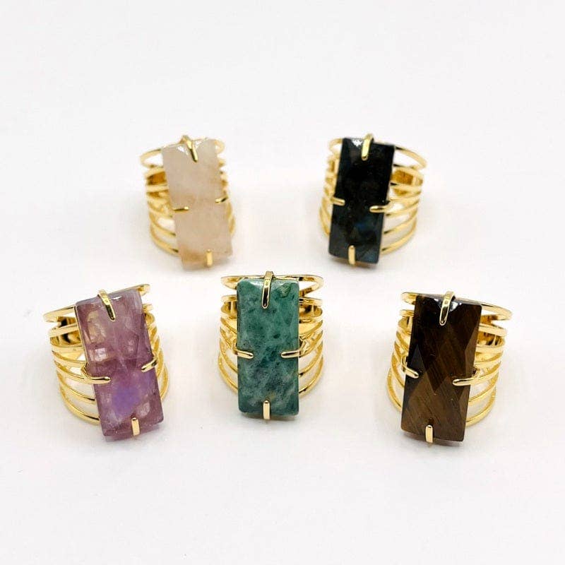 Crystal Rectangle Gemstone Gold-Plated Cigar Ring
