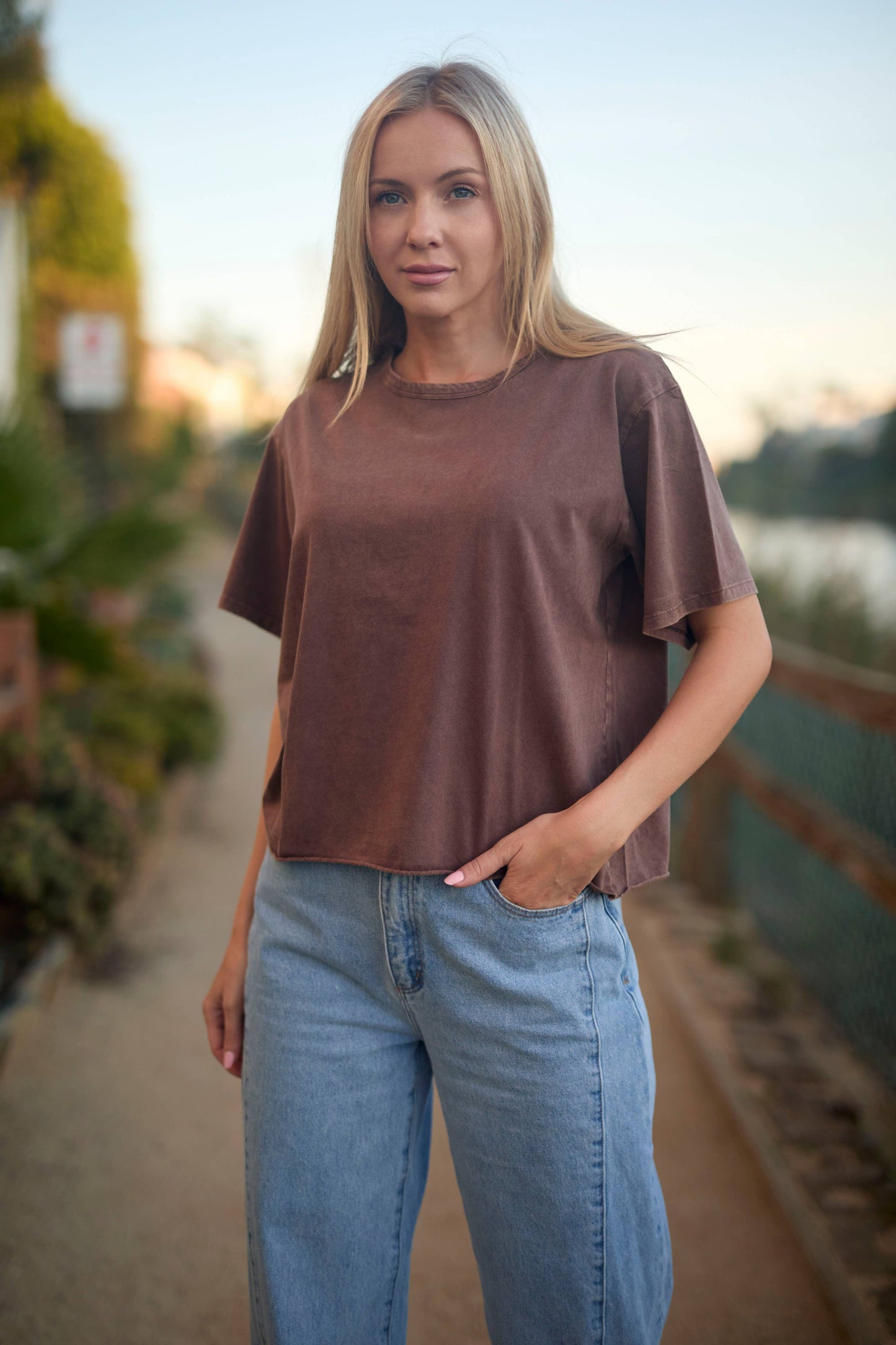 Honestee - Blank Mineral Washed Long Cropped T-Shirt