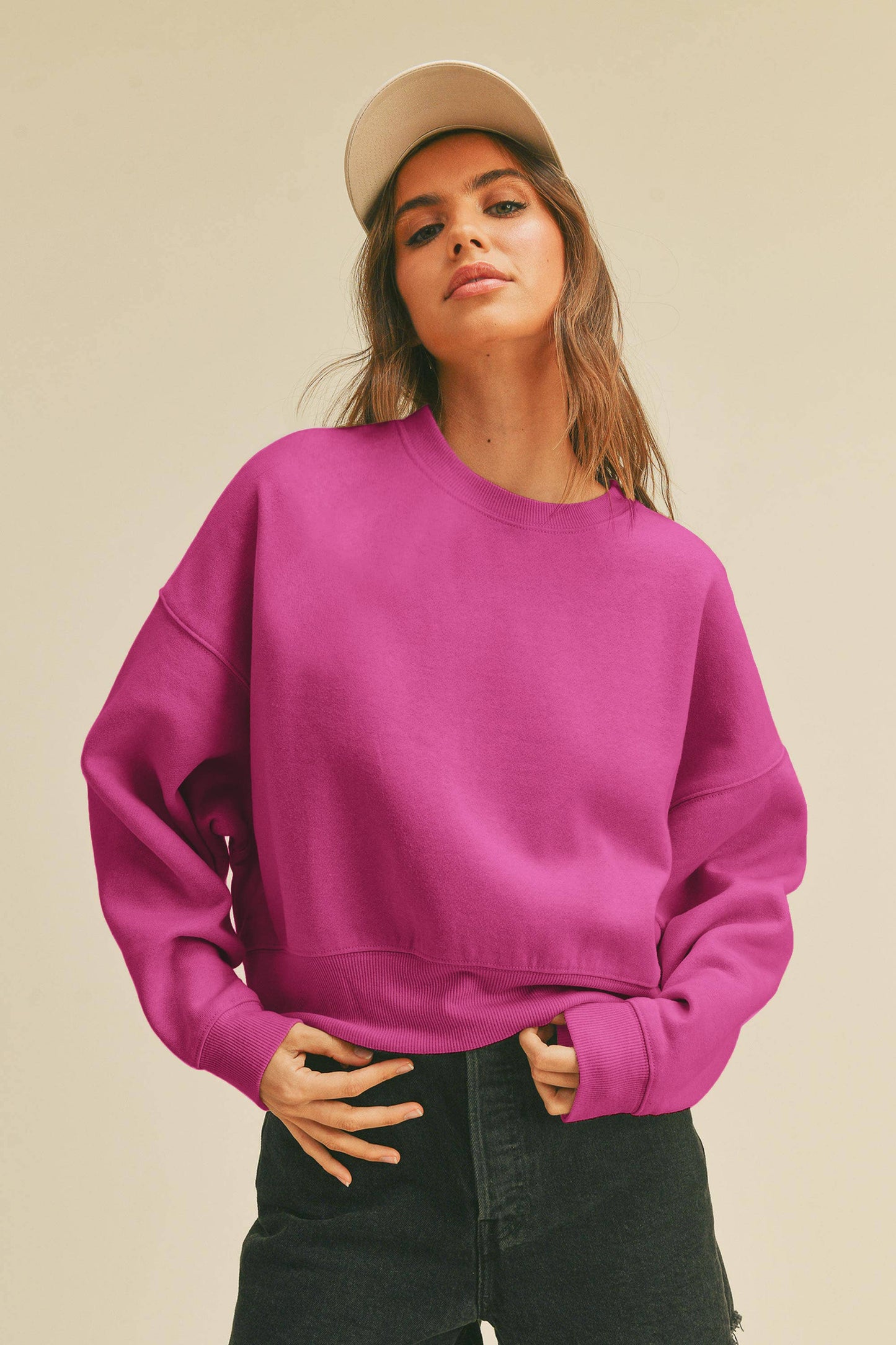Honestee - Blank Short Cropped Long Sleeve Sweatshirt