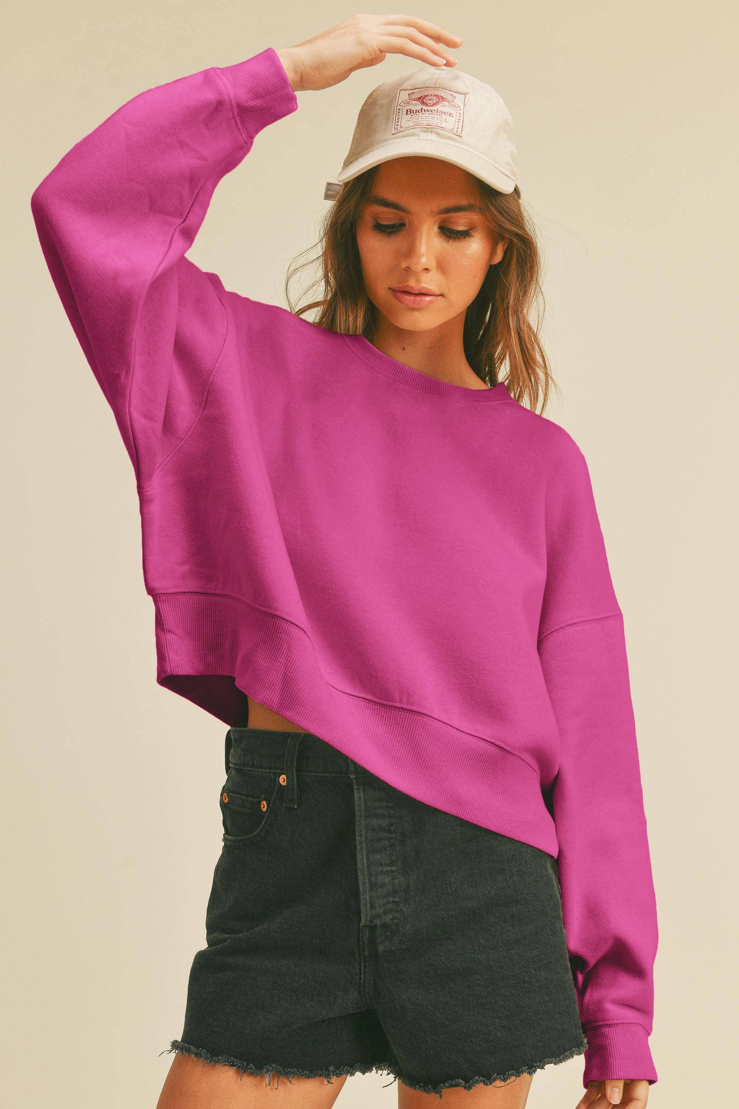Honestee - Blank Short Cropped Long Sleeve Sweatshirt