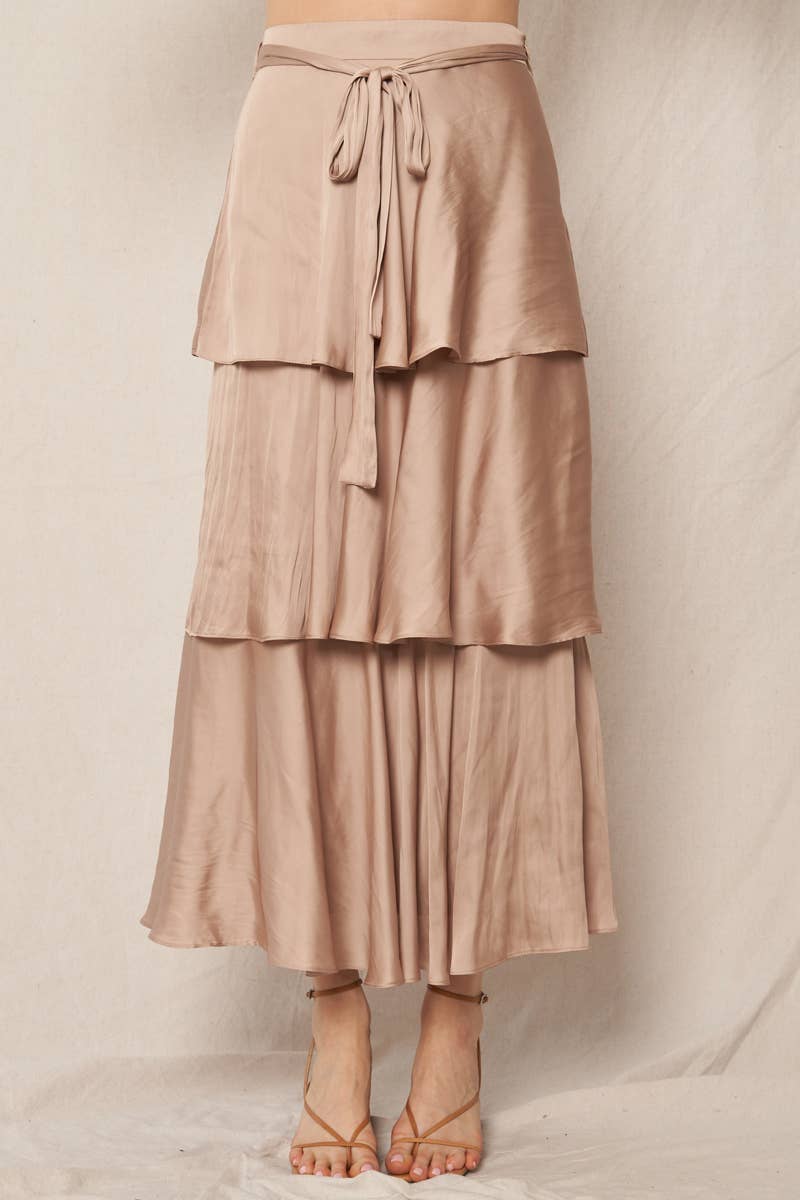 belted satin midi skirt