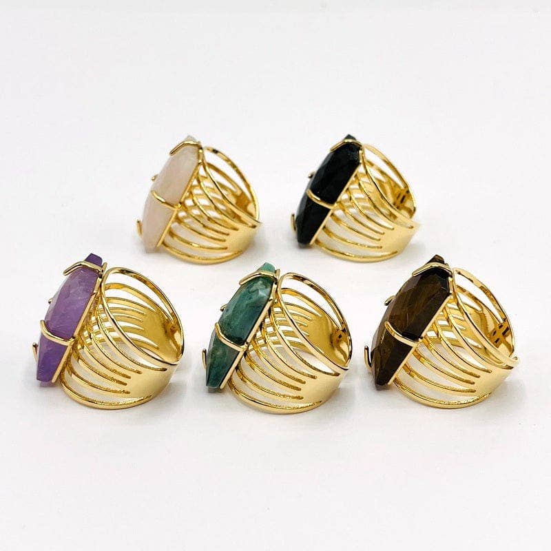 Crystal Rectangle Gemstone Gold-Plated Cigar Ring