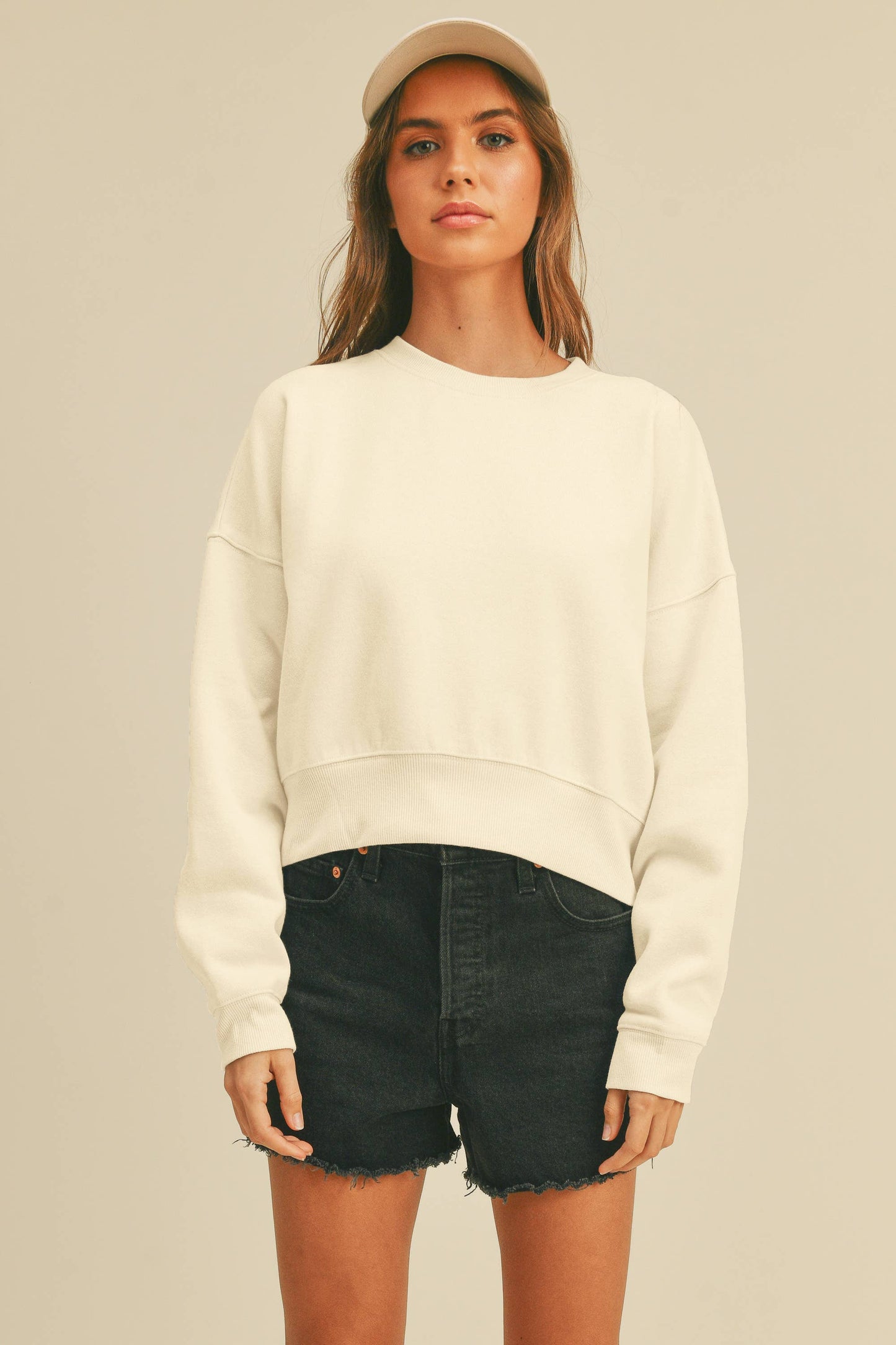 Honestee - Blank Short Cropped Long Sleeve Sweatshirt
