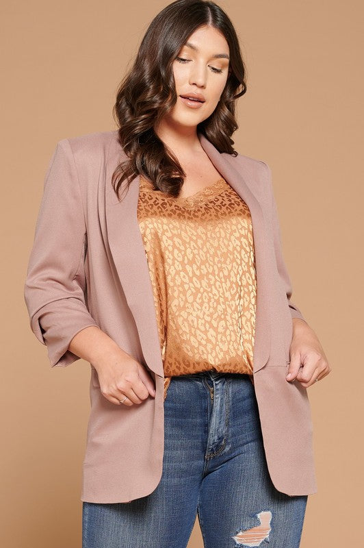 plus size 3/4 ruched sleeve blazer online boutique curvy girl clothes