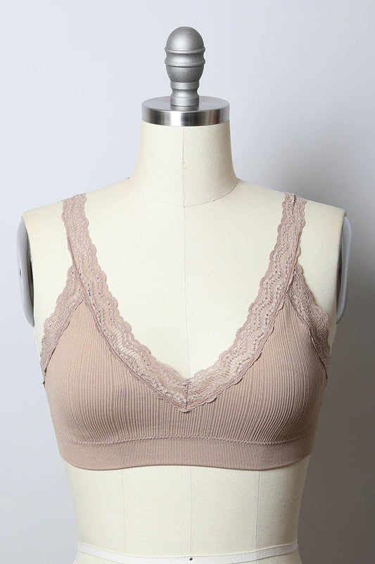 lace trim seamless padded bralette bra top the revival online boutique