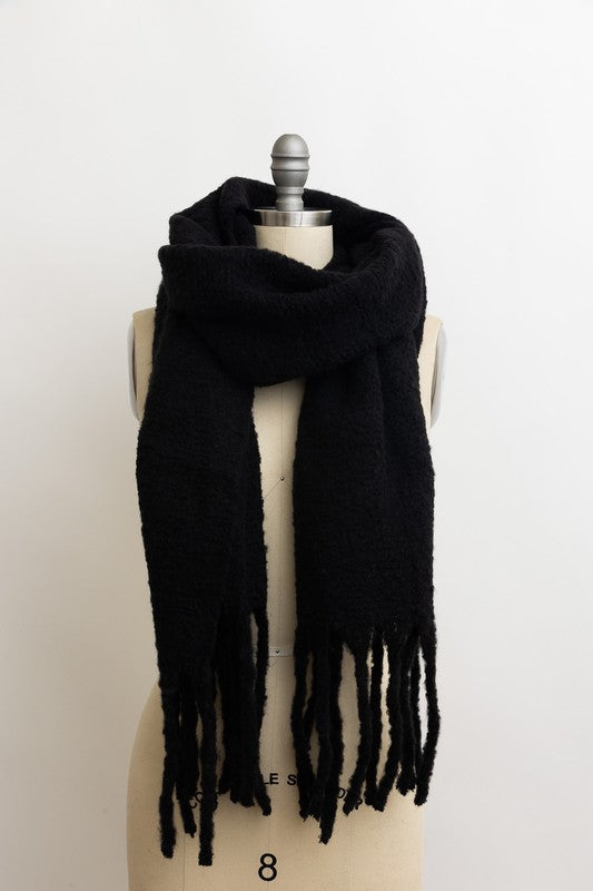 solid color oversized scarf shawl for fall and winter with tassels black