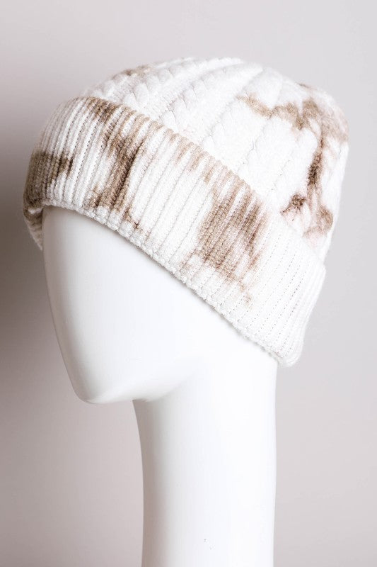 tie dye cable knit cuffed fall & winter beanie stocking hat
