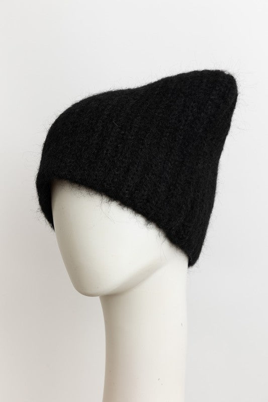 soft cat ear style beanie fall winter cozy solid color hat black