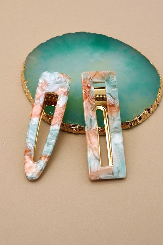 peach or blue pearlescent hair clip barrette set of two hair accessories